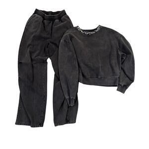 Scoop Gray Acid Wash Lounge Athleisure Matching Set, M Top XS Joggers